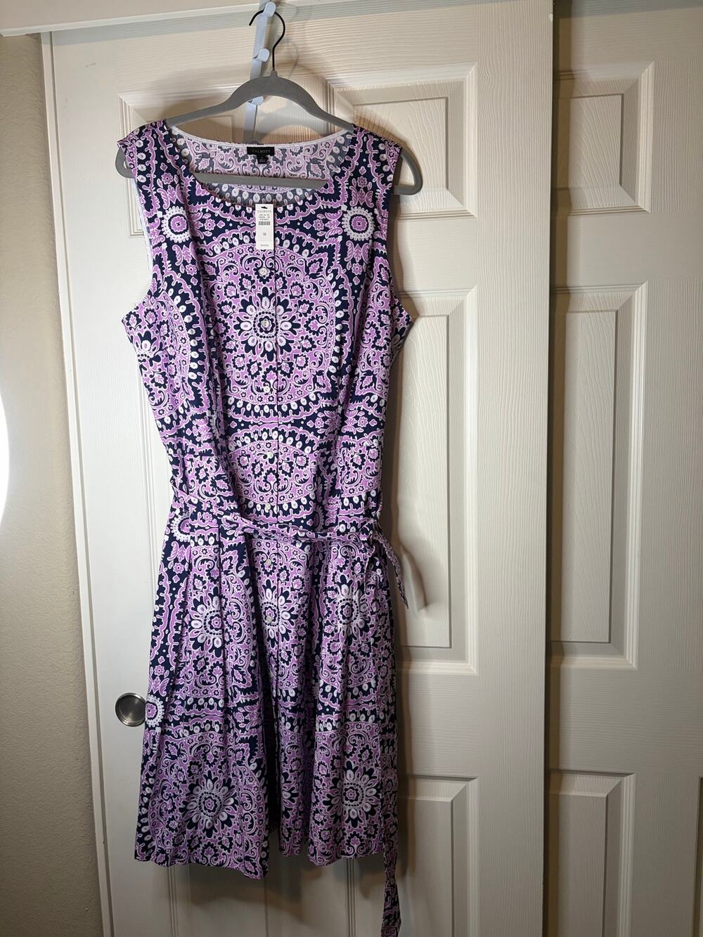 Women’s Talbots NWT Cotton Purple Print Sleeveless Midi Dress Sz 18